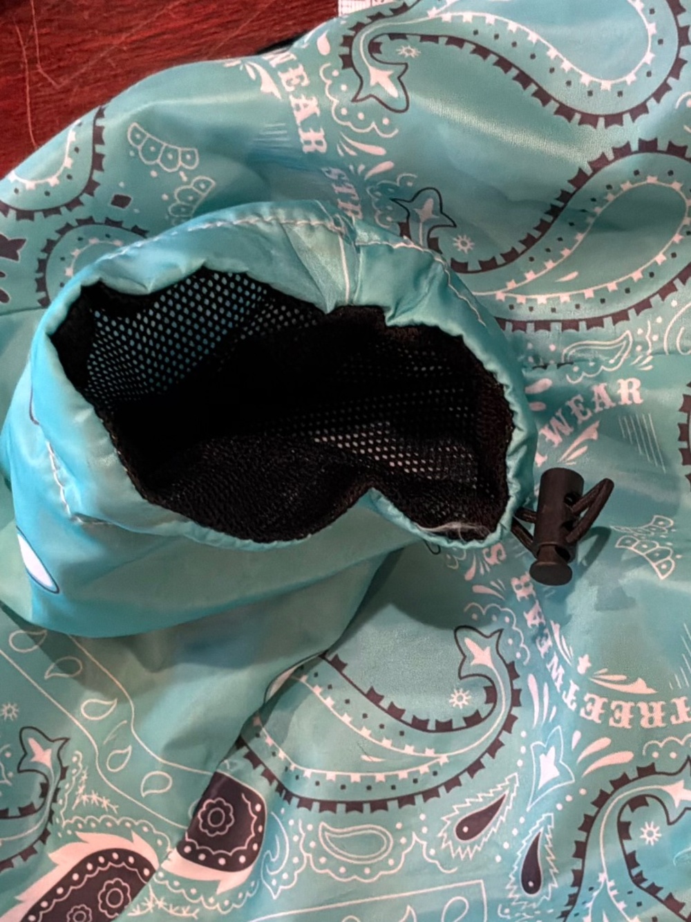 The Dog Face Light Rain Coat Paisley Pattern Teal with Hood and Velcro Closure - Picture 2 of 5
